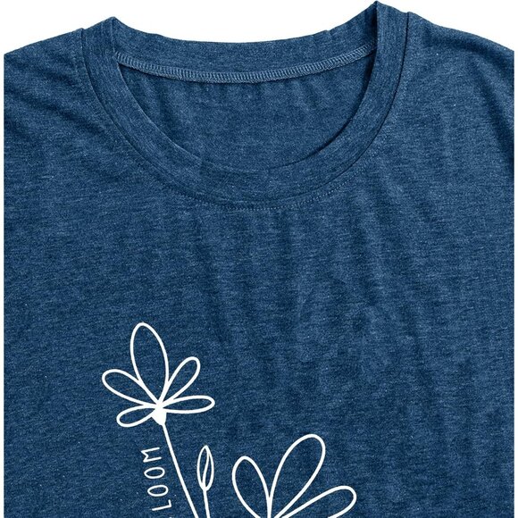 🆕Women Blue Cotton Blend Floral Shirt Summer Flower Inspirational Tee - Picture 5 of 5